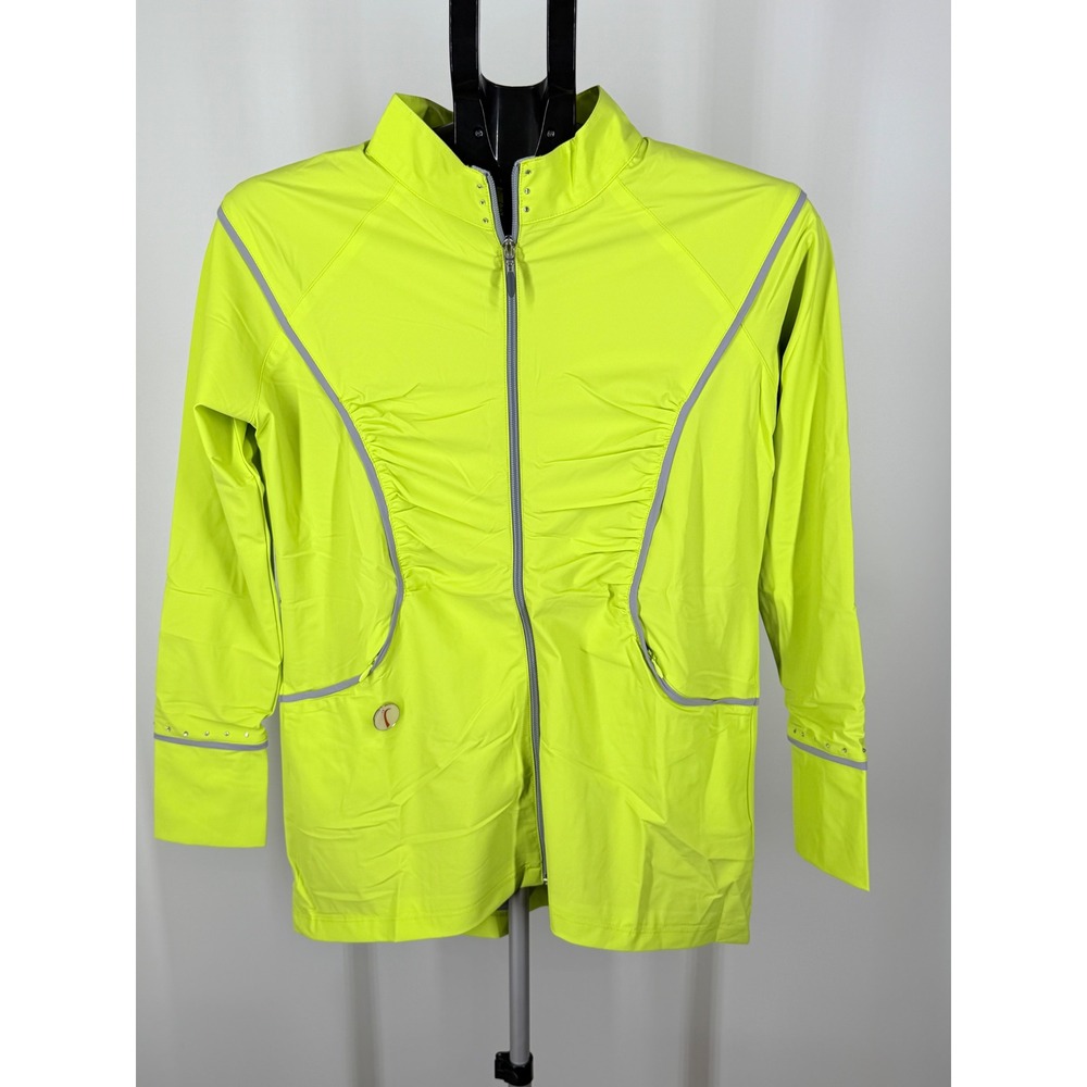 SwingDish Golf Jacket Neon Yellow Green Full Zip Women‎ Small NEW